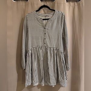 JODIFL Black and White Striped Long Sleeve Dress